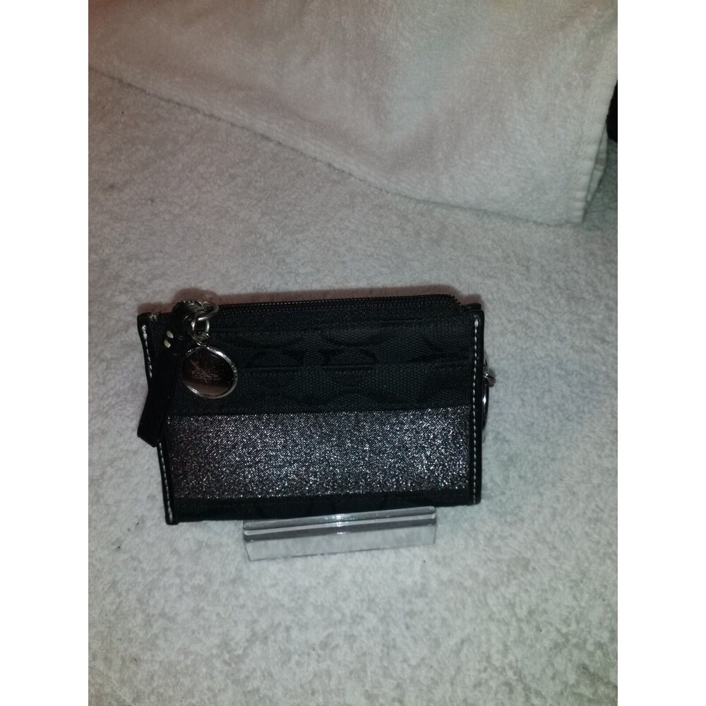 Coach black/ gray metalic coinpurse/ ID holder w pockets &coach charm key holder